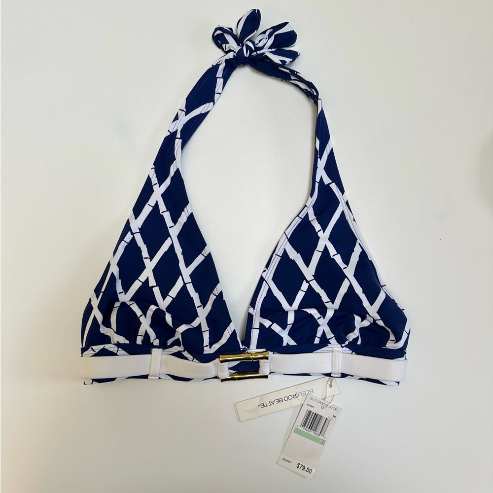 NWT Navy & White Halter Bikini Top
